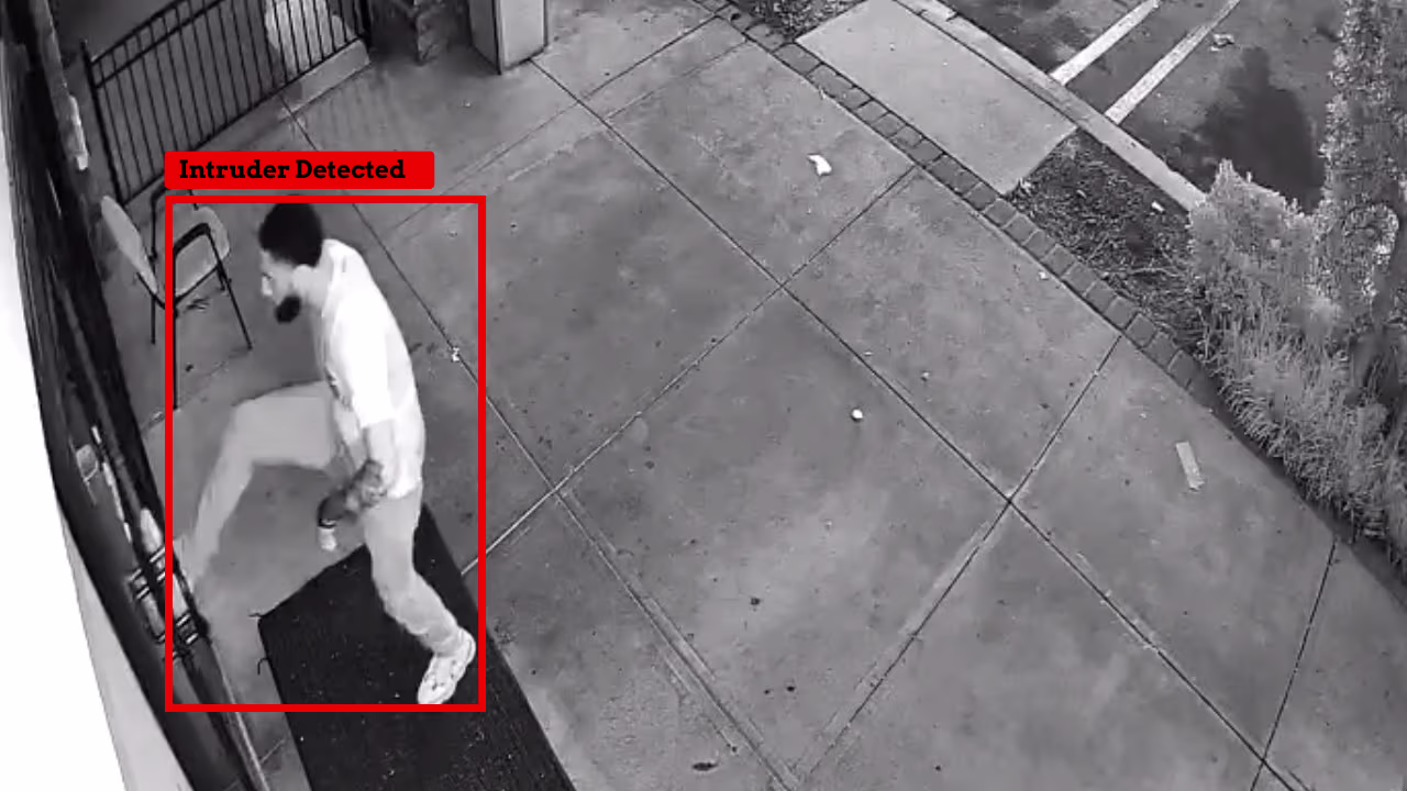 Smart shopping mall security captures intruder activity.