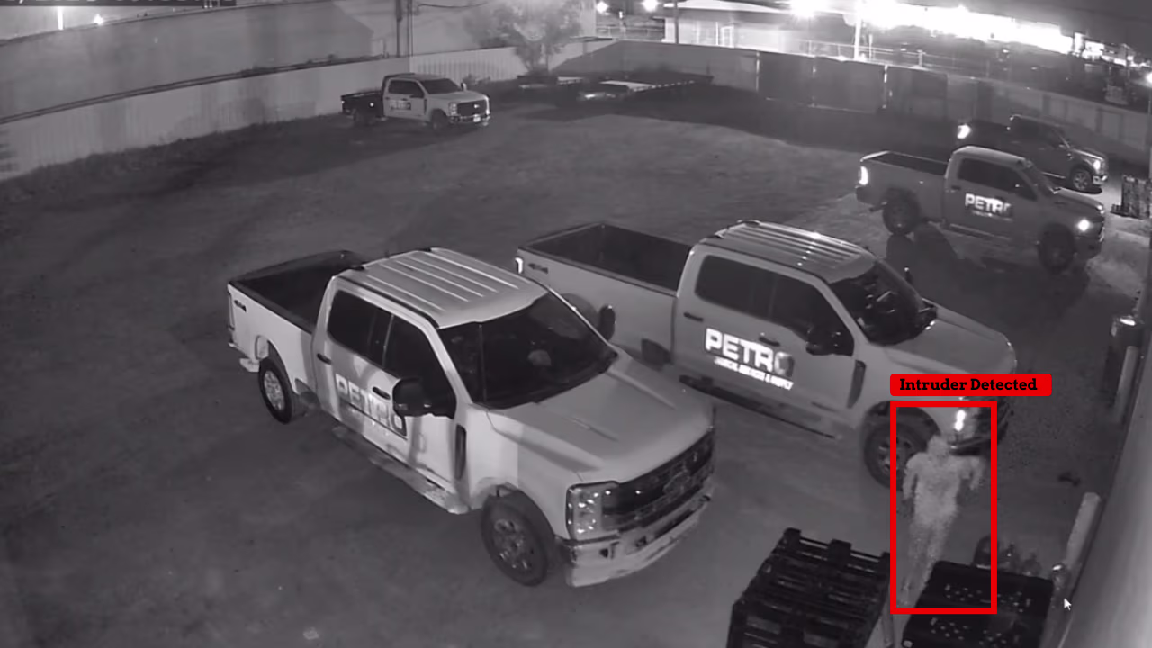 Remote video surveillance captures unauthorized entry.